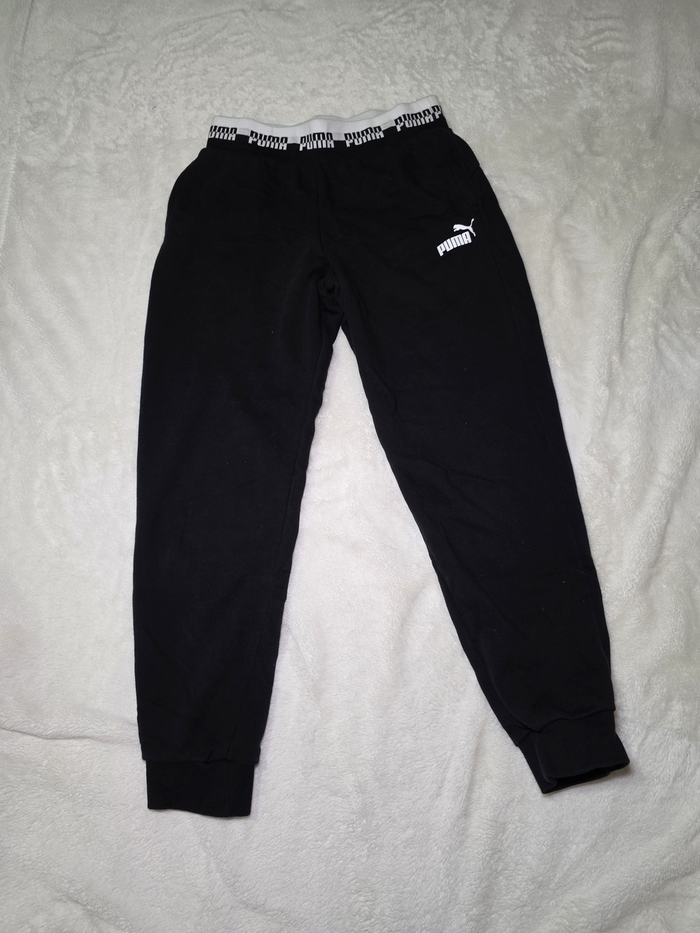 Puma Black Joggers with White Branded Waistband and Logo